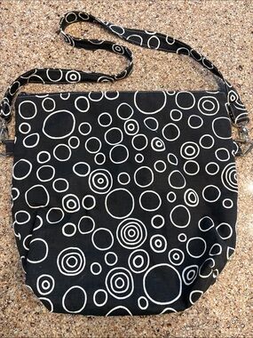 Yarn Pop Craft Bag - Black Canvas Tote with White Circles